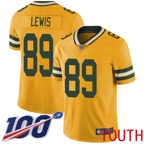 Green Bay Packers Limited Gold Youth #89 Lewis Marcedes Jersey Nike NFL 100th Season Rush Vapor Untouchable->women nfl jersey->Women Jersey